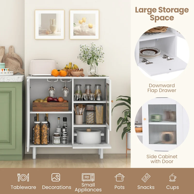 Kitchen Sideboard With Glasses Holder, White