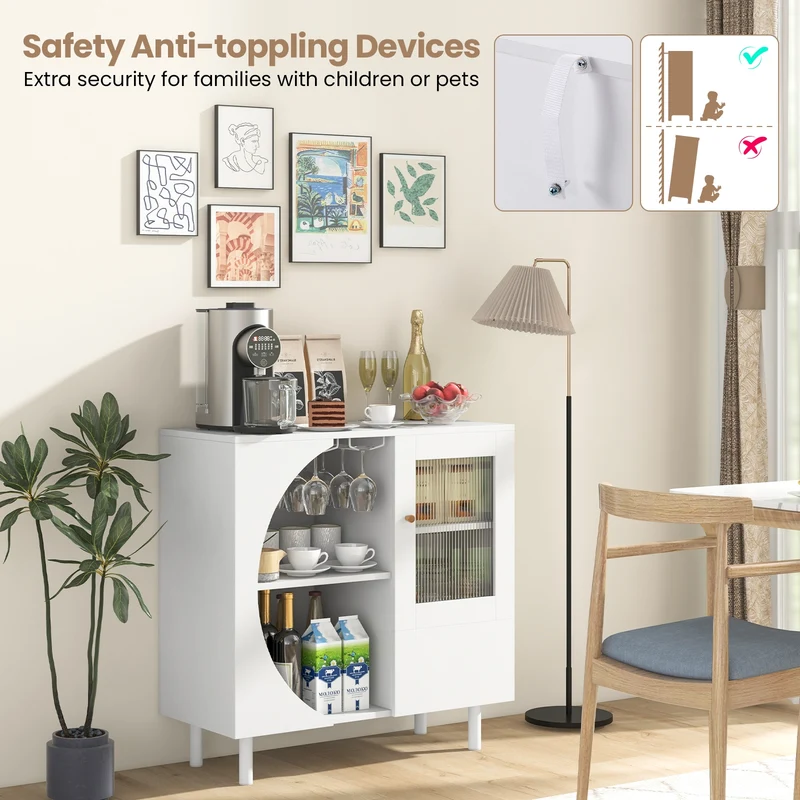 Kitchen Sideboard With Glasses Holder, White