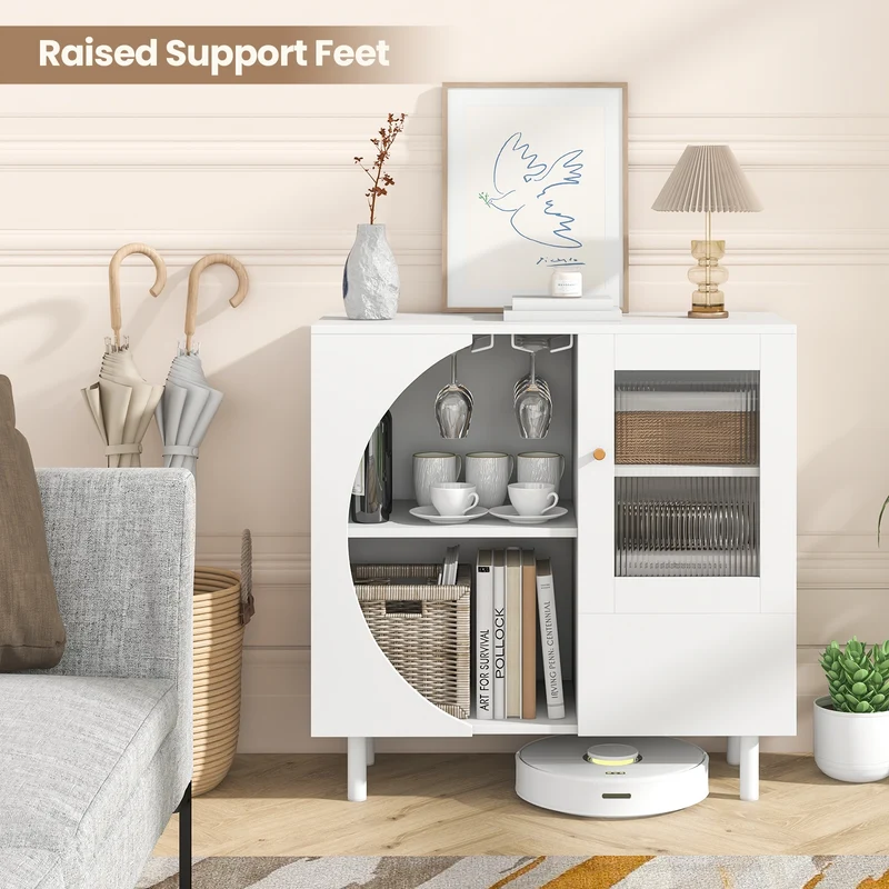 Kitchen Sideboard With Glasses Holder, White