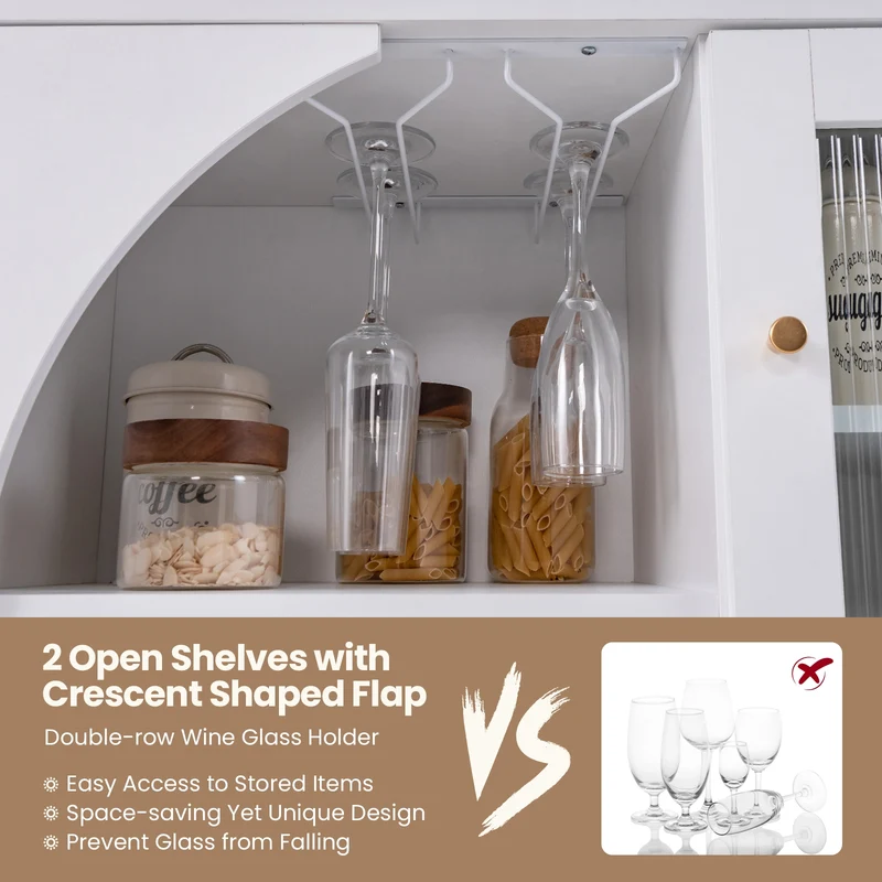 Kitchen Sideboard With Glasses Holder, White
