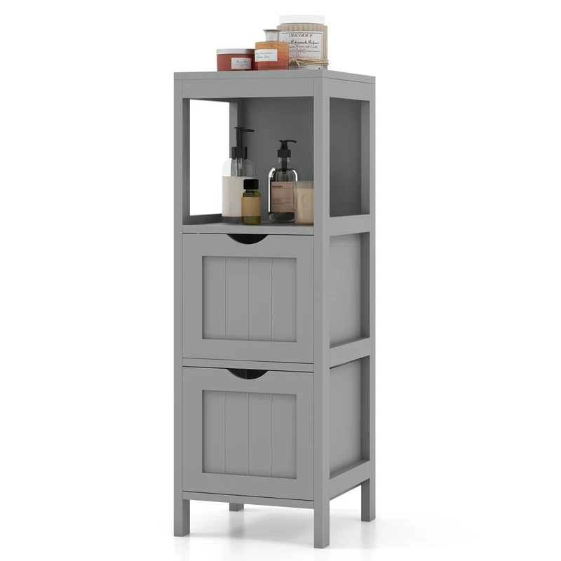 Freestanding Storage Cabinet, 2 Removable Drawers, Gray