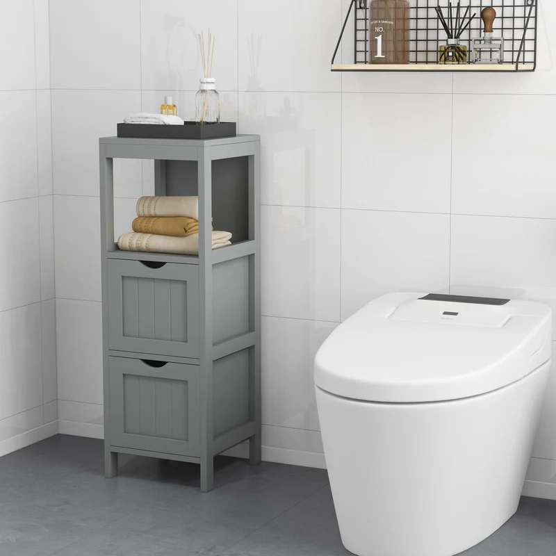 Freestanding Storage Cabinet, 2 Removable Drawers, Gray