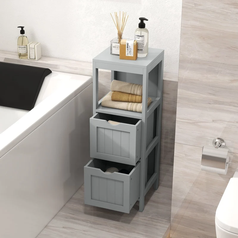 Freestanding Storage Cabinet, 2 Removable Drawers, Gray