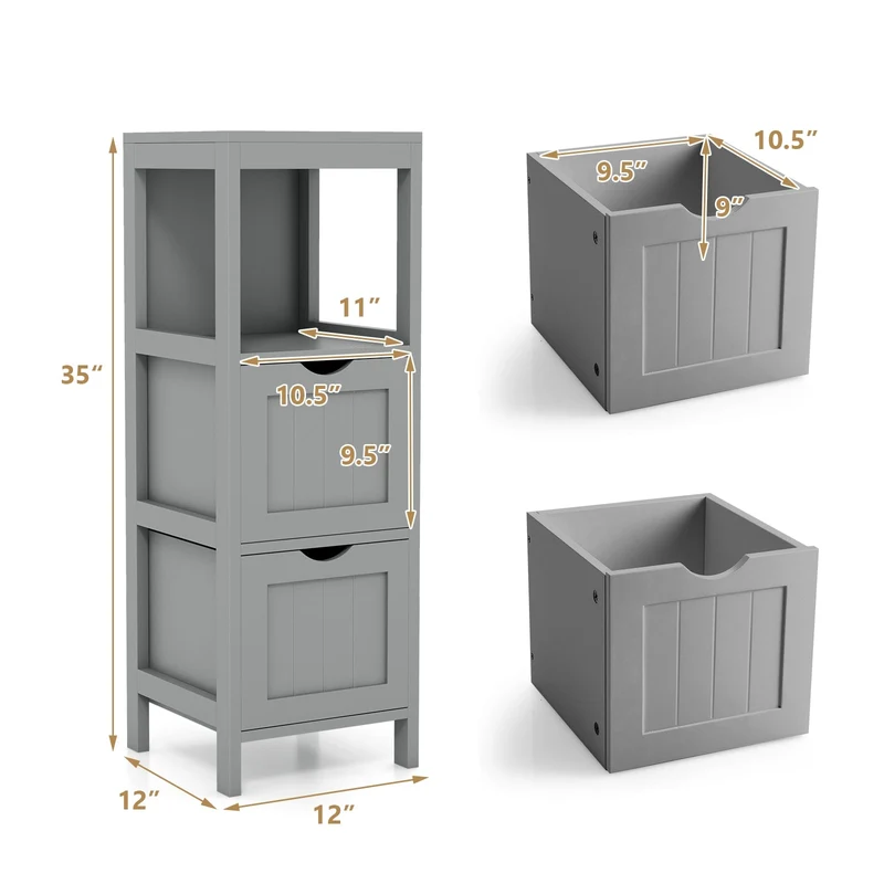 Freestanding Storage Cabinet, 2 Removable Drawers, Gray