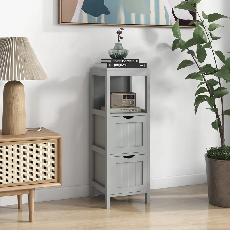 Freestanding Storage Cabinet, 2 Removable Drawers, Gray