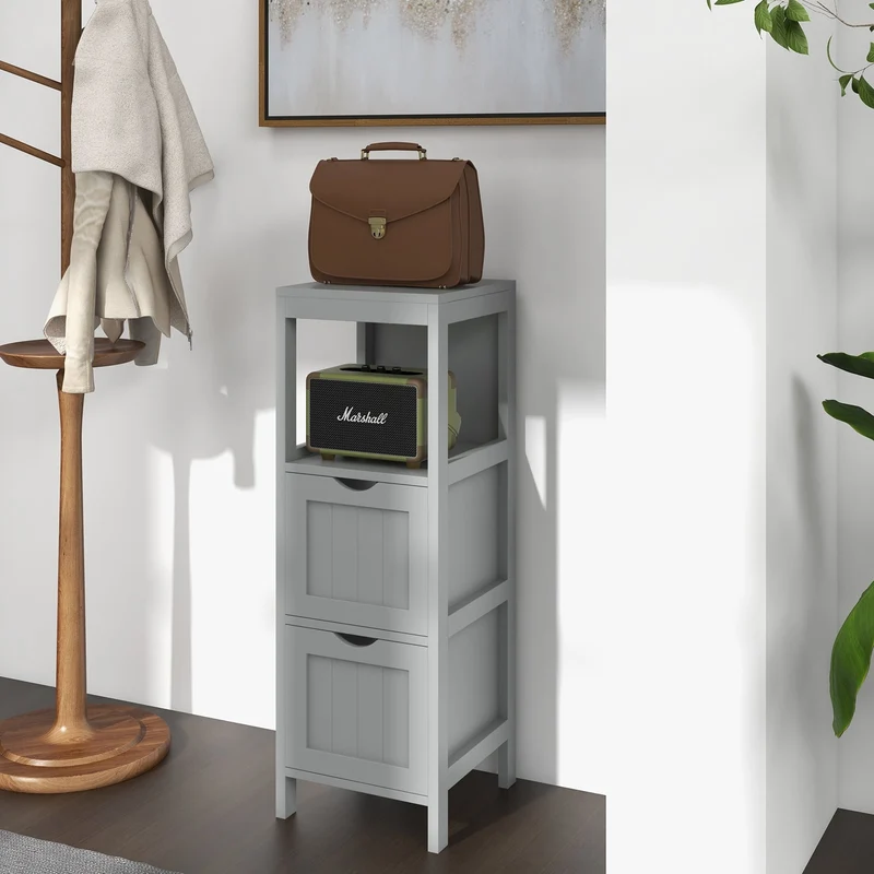 Freestanding Storage Cabinet, 2 Removable Drawers, Gray