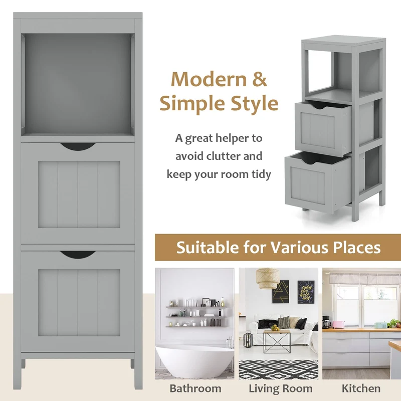 Freestanding Storage Cabinet, 2 Removable Drawers, Gray