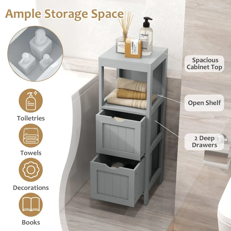 Freestanding Storage Cabinet, 2 Removable Drawers, Gray