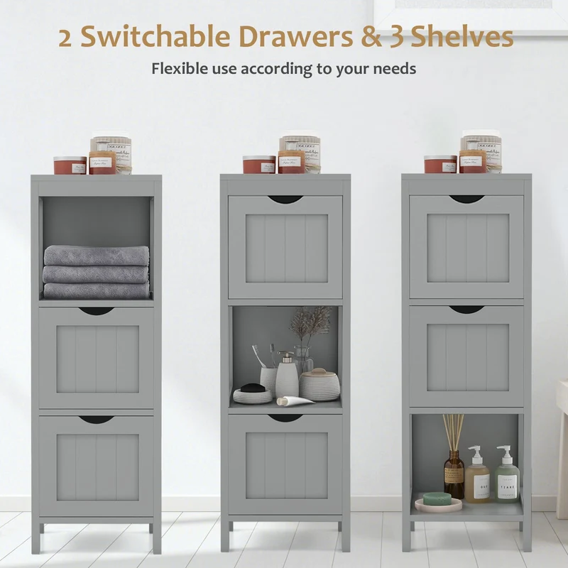 Freestanding Storage Cabinet, 2 Removable Drawers, Gray
