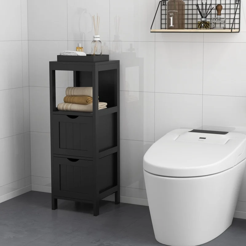 Freestanding Storage Cabinet, 2 Removable Drawers, Black