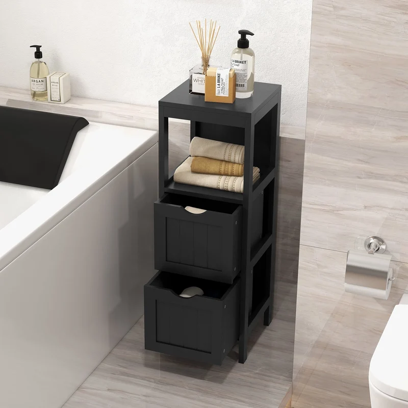 Freestanding Storage Cabinet, 2 Removable Drawers, Black