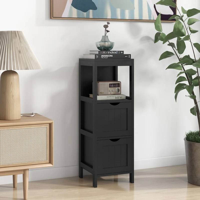 Freestanding Storage Cabinet, 2 Removable Drawers, Black