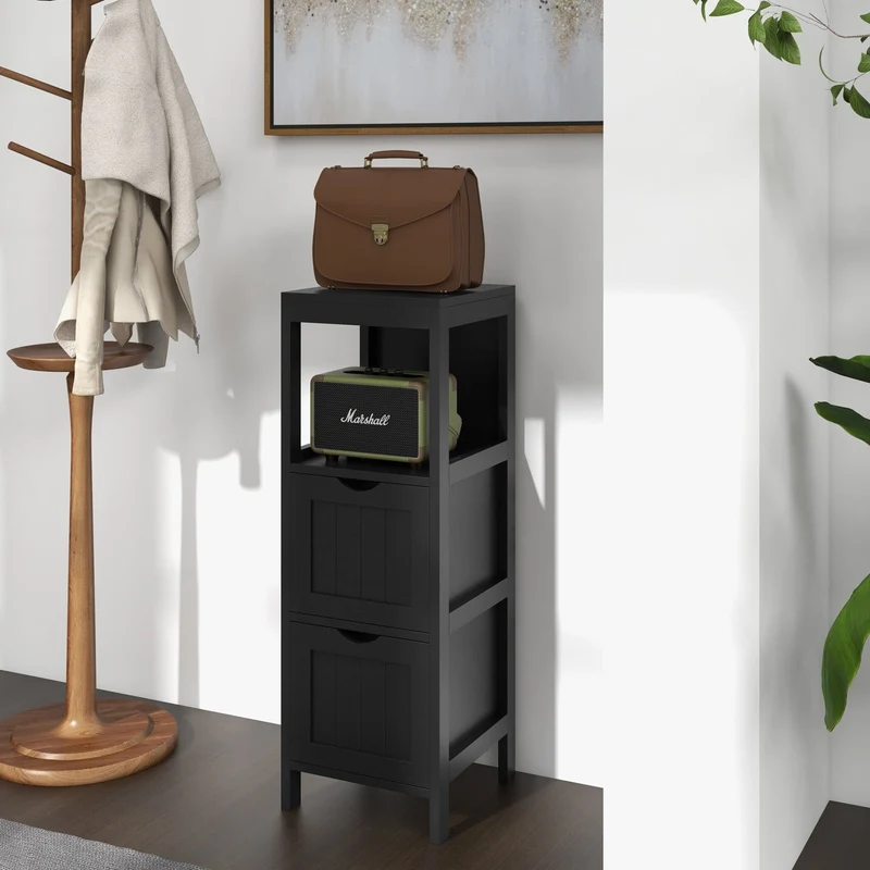 Freestanding Storage Cabinet, 2 Removable Drawers, Black