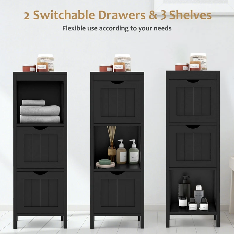Freestanding Storage Cabinet, 2 Removable Drawers, Black