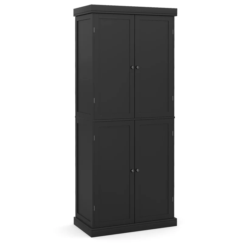 72.5 Inches Tall Buffet Cabinet, 6-Tier Shelves, 4 Doors, Black