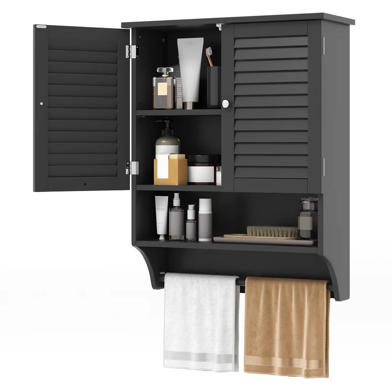 2-Doors Wall-Mounted Medicine Cabinet, Black