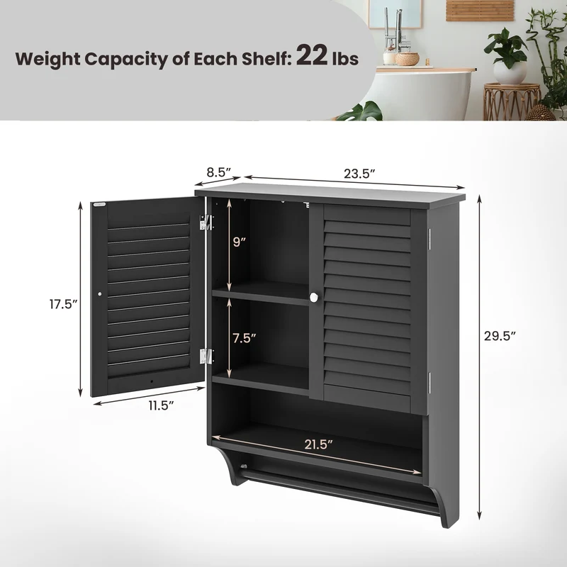 2-Doors Wall-Mounted Medicine Cabinet, Black