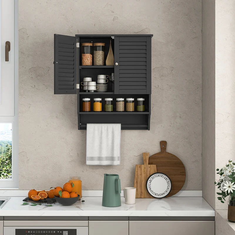 2-Doors Wall-Mounted Medicine Cabinet, Black