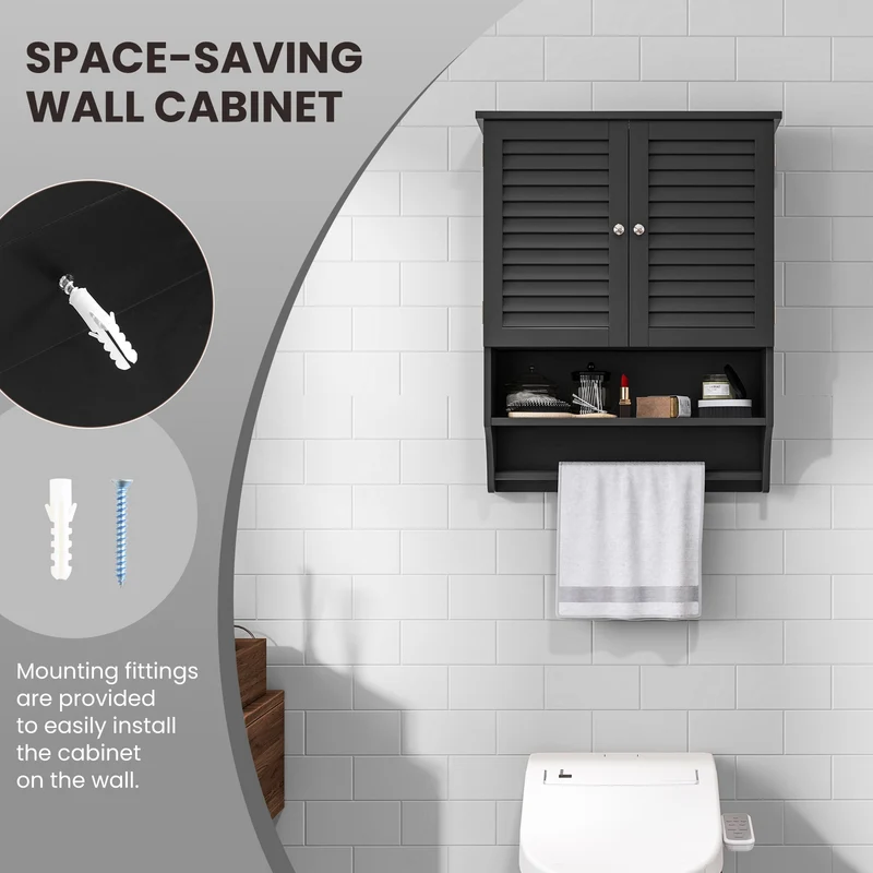 2-Doors Wall-Mounted Medicine Cabinet, Black