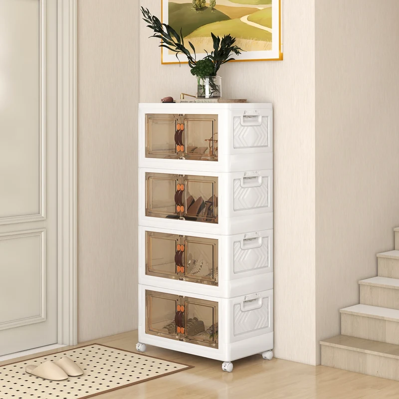 Stackable Storage Bins With Lockable Wheels, 4 Pack, White