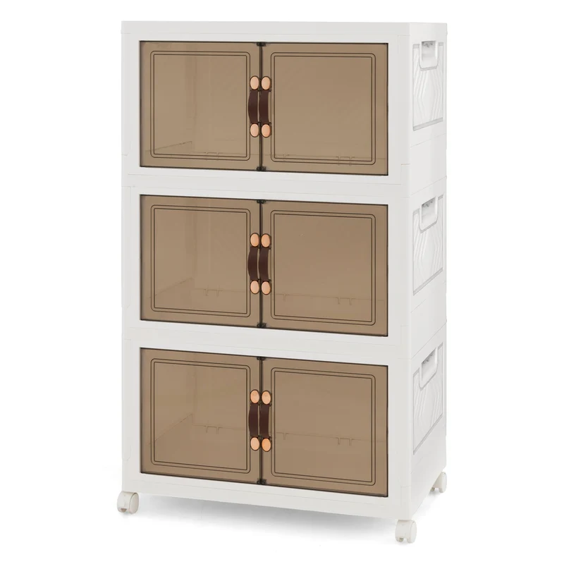 Stackable Storage Bins With Lockable Wheels, 3 Pack, White
