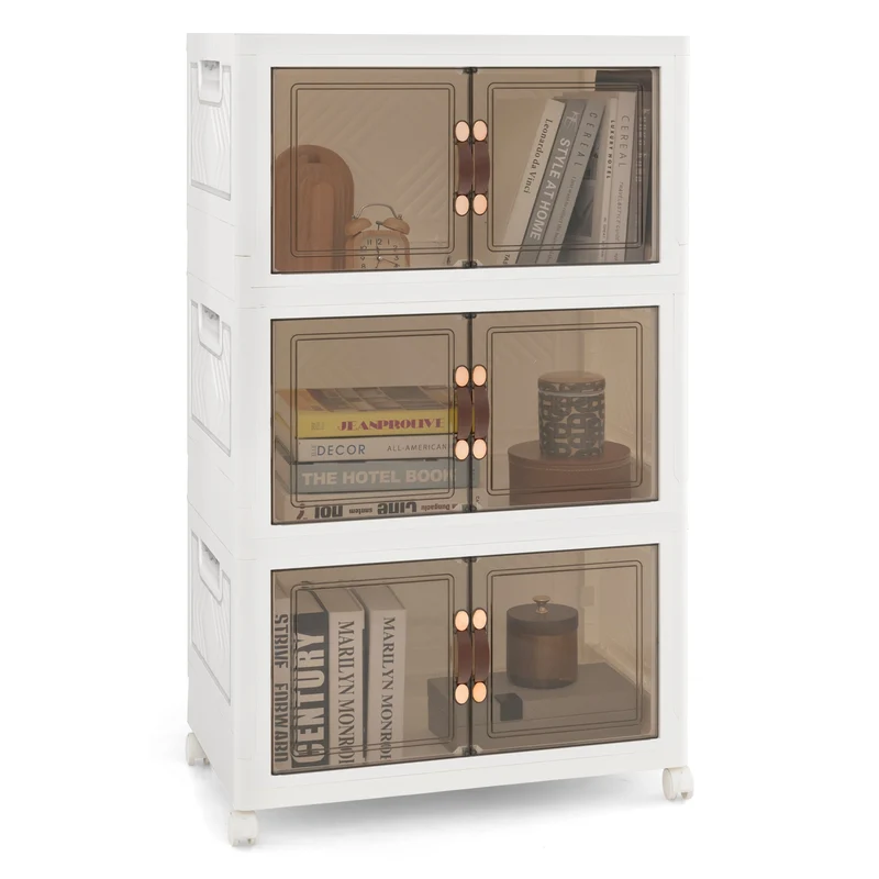 Stackable Storage Bins With Lockable Wheels, 3 Pack, White