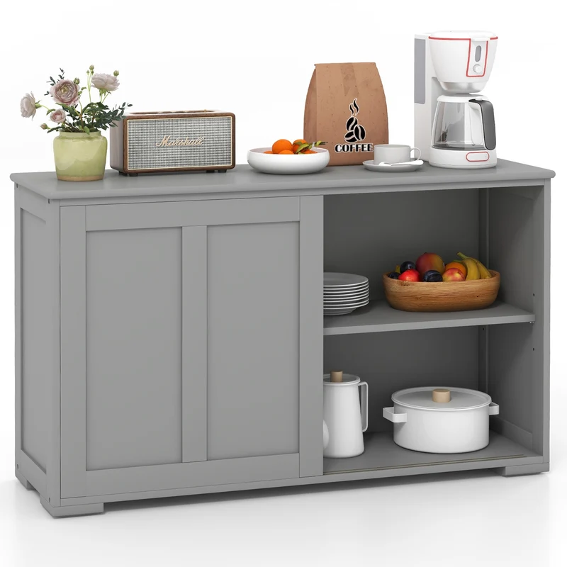 Antique Stackable Kitchen Storage Sideboard, Adjustable Shelf, Gray
