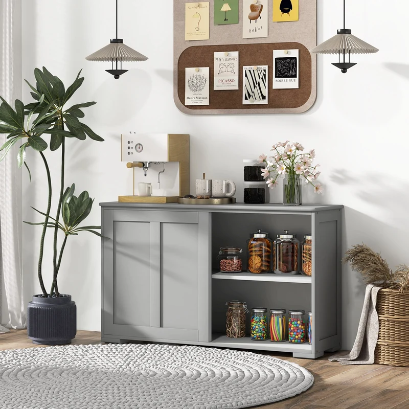 Antique Stackable Kitchen Storage Sideboard, Adjustable Shelf, Gray