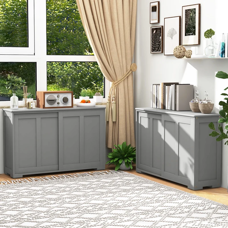 Antique Stackable Kitchen Storage Sideboard, Adjustable Shelf, Gray