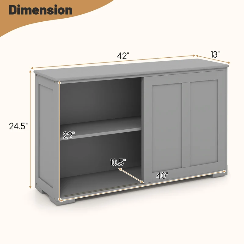 Antique Stackable Kitchen Storage Sideboard, Adjustable Shelf, Gray