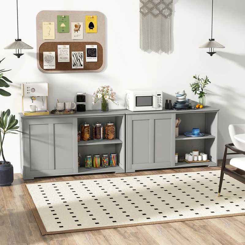 Antique Stackable Kitchen Storage Sideboard, Adjustable Shelf, Gray