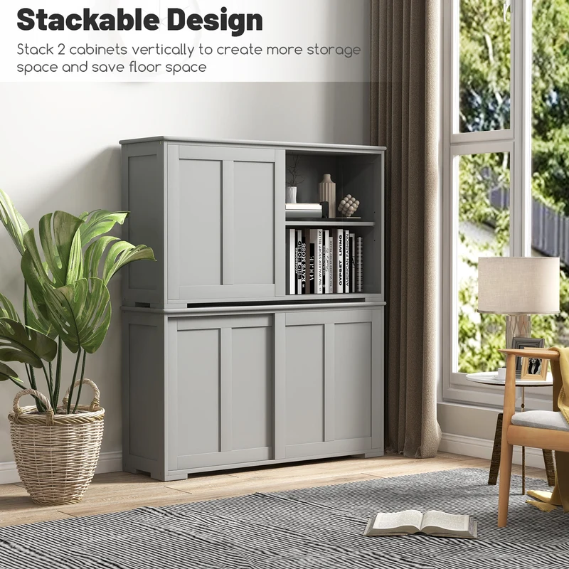 Antique Stackable Kitchen Storage Sideboard, Adjustable Shelf, Gray