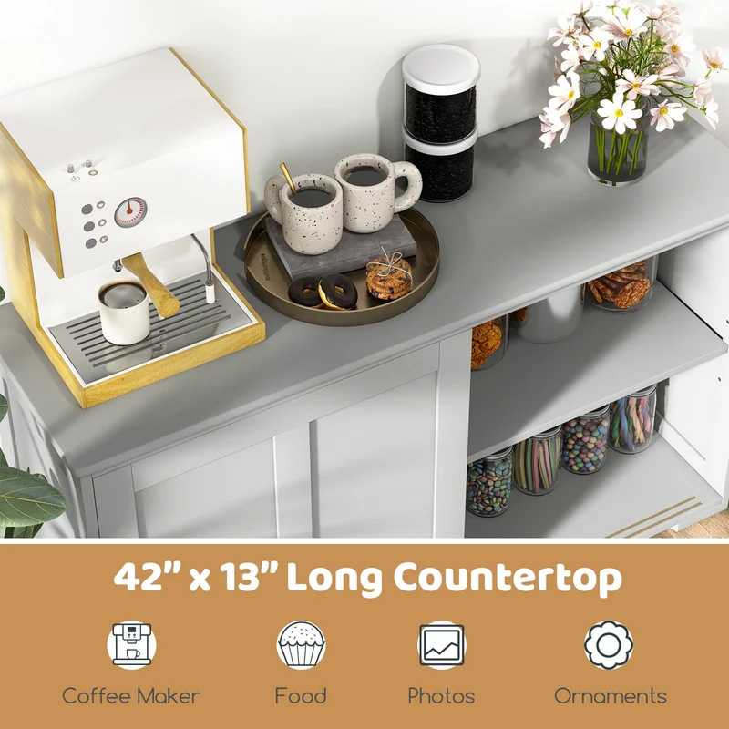 Antique Stackable Kitchen Storage Sideboard, Adjustable Shelf, Gray