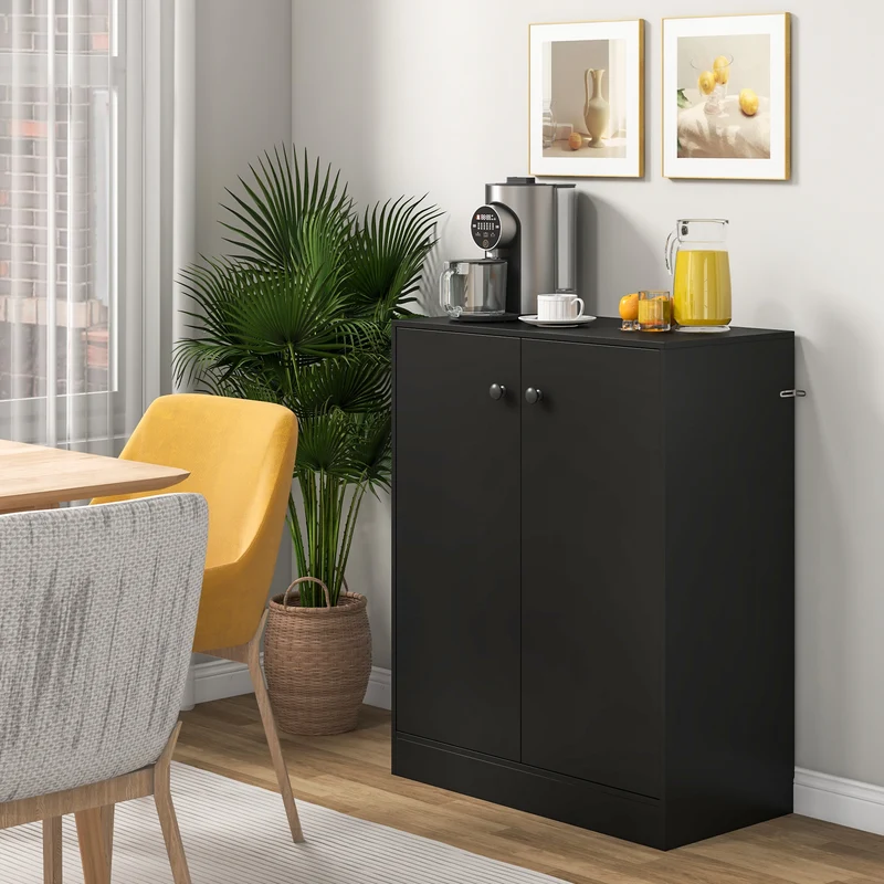 2-Door Modern Floor Cabinet, 3-Tier Shelf, Black