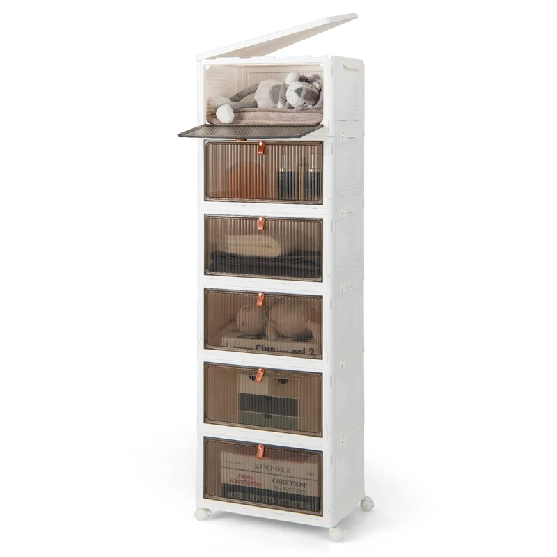 6-Tier Stackable Plastic Storage Bins, White