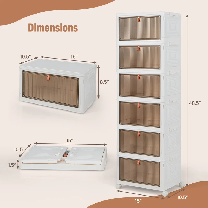 6-Tier Stackable Plastic Storage Bins, White