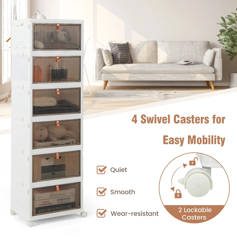 6-Tier Stackable Plastic Storage Bins, White