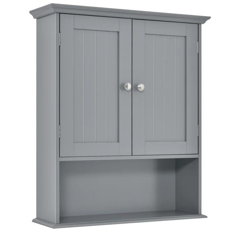 Wall Mount Bathroom Cabinet, With Doors And Shelves, Gray