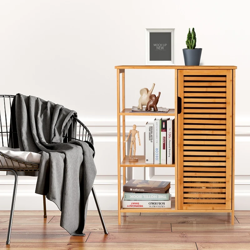 Bamboo Bathroom Storage Cabinet, Single Door, Natural