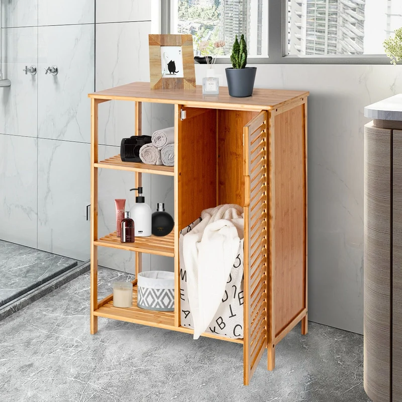 Bamboo Bathroom Storage Cabinet, Single Door, Natural