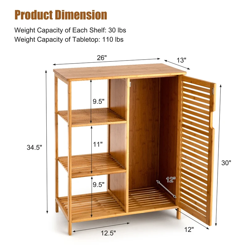 Bamboo Bathroom Storage Cabinet, Single Door, Natural