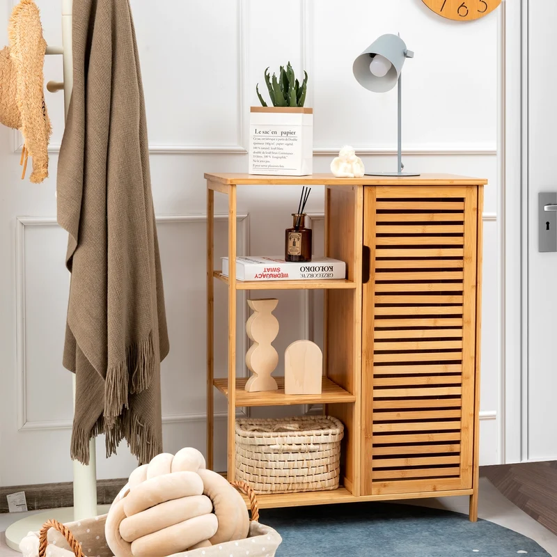 Bamboo Bathroom Storage Cabinet, Single Door, Natural
