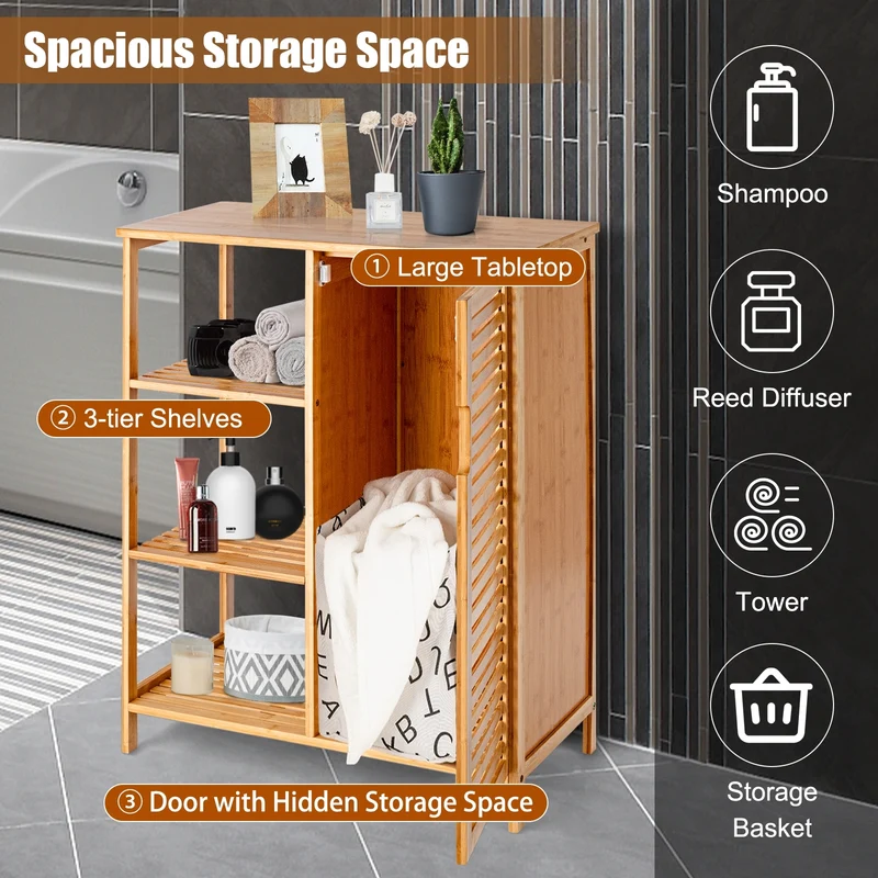 Bamboo Bathroom Storage Cabinet, Single Door, Natural