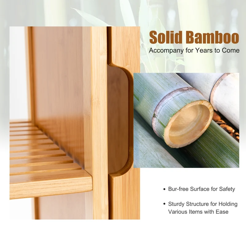 Bamboo Bathroom Storage Cabinet, Single Door, Natural
