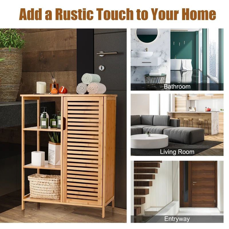 Bamboo Bathroom Storage Cabinet, Single Door, Natural