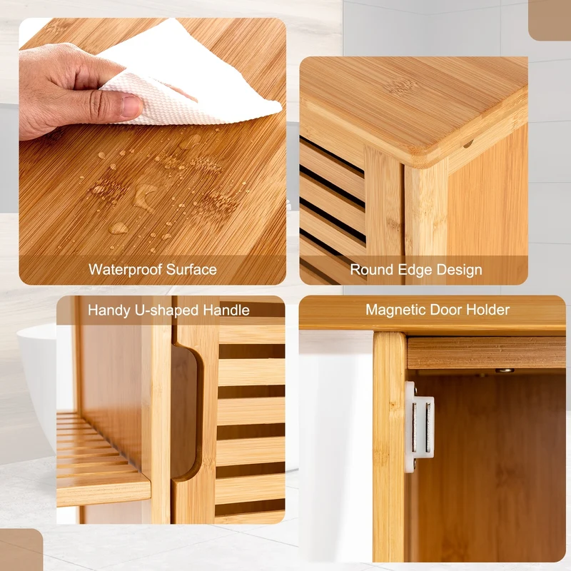 Bamboo Bathroom Storage Cabinet, Single Door, Natural