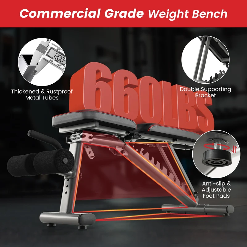 660 LBS Strength Training Bench, 10 Back 3 Seat, Full Body Workout, Black