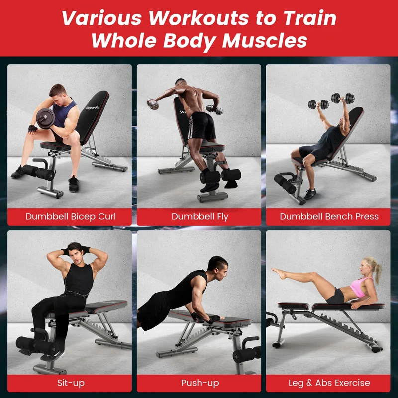 660 LBS Strength Training Bench, 10 Back 3 Seat, Full Body Workout, Black