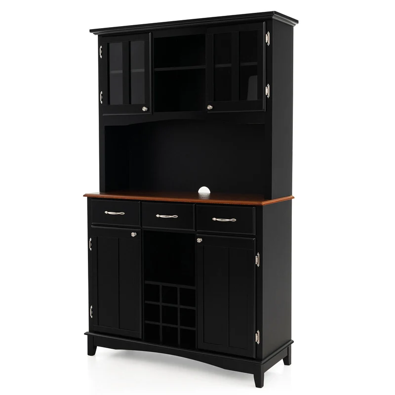 Kitchen Storage Cabinet With Wine Rack, Drawers, Black