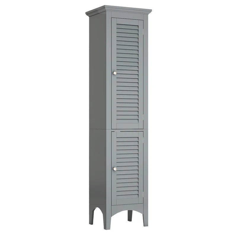 Tall Bathroom Floor Cabinet, Shutter Doors, Adjustable Shelf, Gray